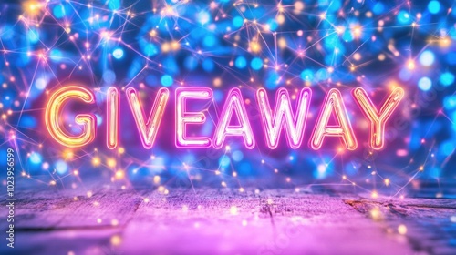 Neon giveaway announcement with vibrant bokeh background for promotions