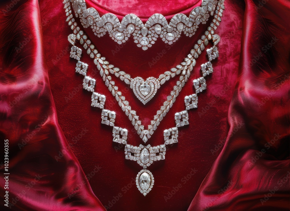 Diamond Necklace Red Silk. Diamond Necklace Red Silk.