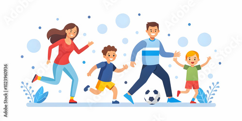 Candid Shot of a Happy Family Playing Soccer Together in Their Backyard - Capturing Family Fitness, Outdoor Activities, and Bonding Moments for Sports Gear and Wellness Programs