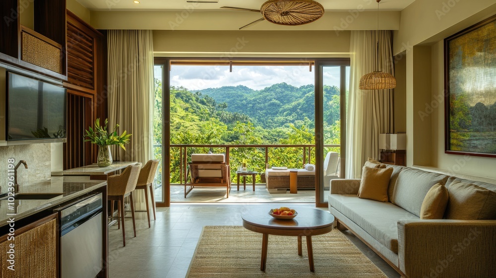 Modern Living Space with Scenic Mountain View