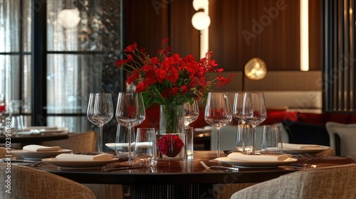 Elegant Dining Table with Flowers and Glassware