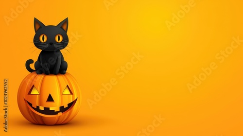 A black cat sits on top of a pumpkin