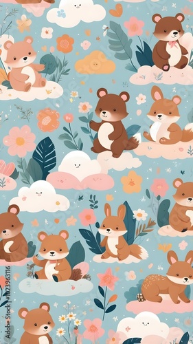 Cute animal illustrations phone wallpaper with a whimsical and playful background, perfect for creating a fun and joyful ambiance