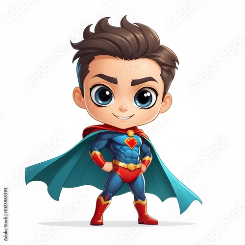 Playful and energetic chibi superhero in 2D with a cape and a cheerful grin, perfect for youthful adventures photo