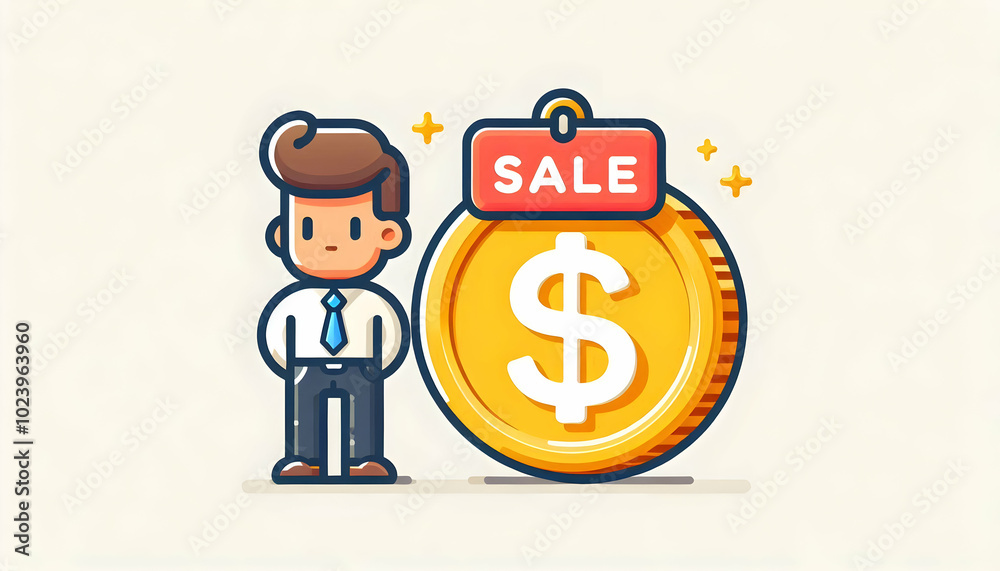 Flat Isolated Sale Sticker and Dollar Coin Vector for Retail Promotions - Sleek, Simple Design for Cash Savings in E-commerce Marketing Flat Isolated Sale Sticker and Dollar Coin Vector for Retail Promotions - Sleek, Simple Design for Cash Savings in E-commerce Marketing