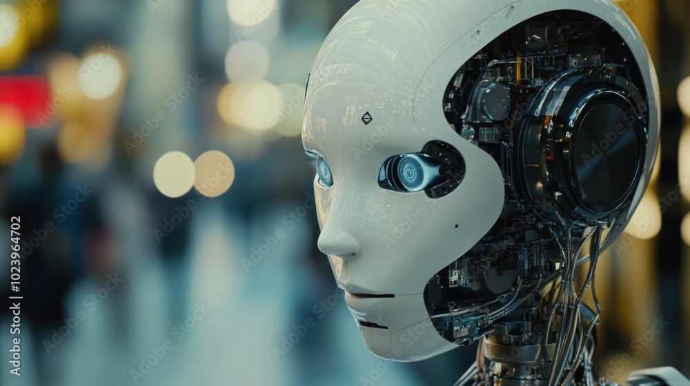 Close-up of a White Humanoid Robot's Head with Visible Internal Mechanisms Close-up of a White Humanoid Robot's Head with Visible Internal Mechanisms