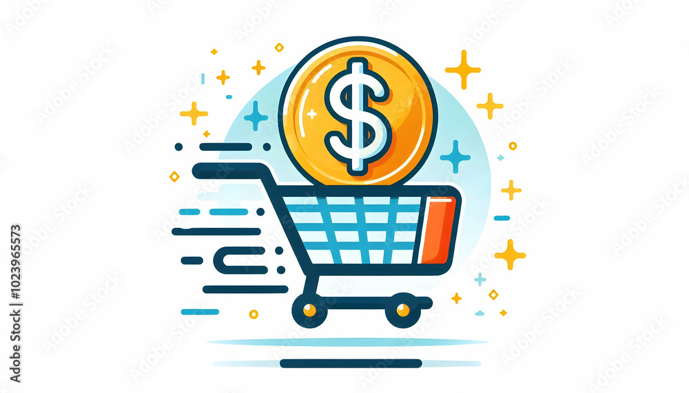 Flat Isolated Shopping Cart and Dollar Sign Vector Illustration for Retail and Financial Marketing - Minimalist Design Highlighting Shopping and Cash Flow Connections Flat Isolated Shopping Cart and Dollar Sign Vector Illustration for Retail and Financial Marketing - Minimalist Design Highlighting Shopping and Cash Flow Connections