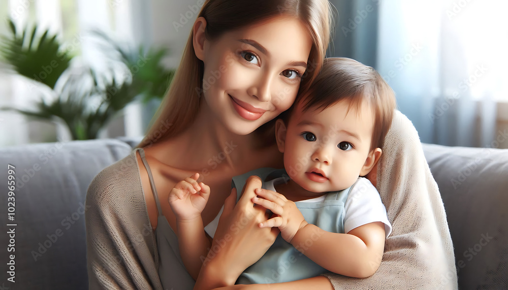A loving mother holding her joyful baby, surrounded by happiness and family moments, celebrating the beauty of childhood A loving mother holding her joyful baby, surrounded by happiness and family moments, celebrating the beauty of childhood