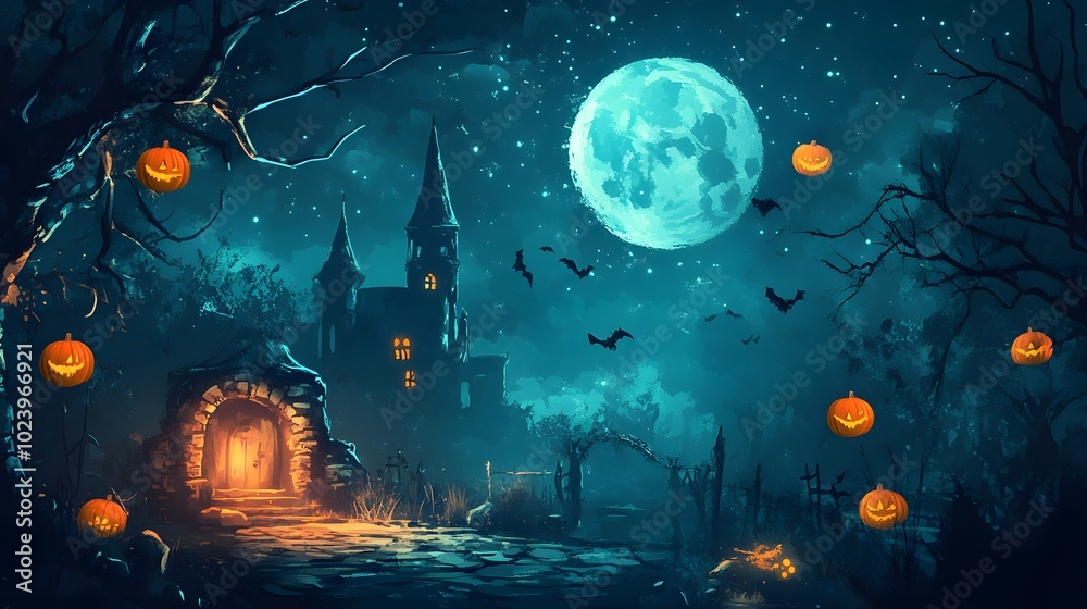 Obraz premium Halloween decoration background template illustration. banner, copy space, spooky background