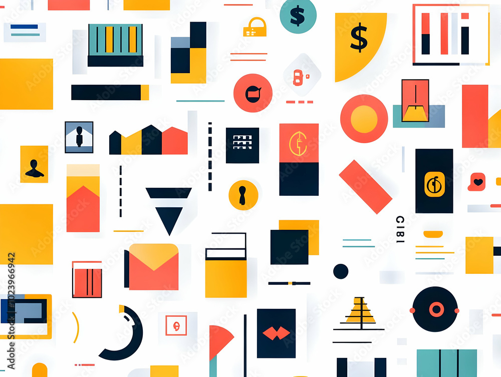 Seamless Flat Minimalist Tile Pattern with Geometric Shapes and Discount Symbols for Modern Business and Financial Advertising Seamless Flat Minimalist Tile Pattern with Geometric Shapes and Discount Symbols for Modern Business and Financial Advertising