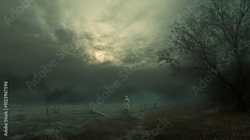 Solitude in the Misty Moonlight: A Dreamy Landscape