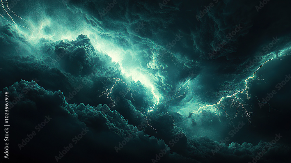 A dark, ominous lightning storm rages in the sky, rendered in a fantastical, cinematic art style A dark, ominous lightning storm rages in the sky, rendered in a fantastical, cinematic art style