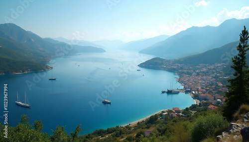 View of the Boka Bay in Montenegro during a sunny day