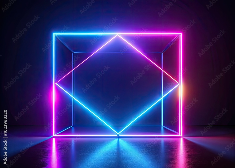 A vibrant neon square frame illuminated by gradient light, set against a dark, geometric backdrop, perfect for showcasing innovative products in a stunning visual experience. A vibrant neon square frame illuminated by gradient light, set against a dark, geometric backdrop, perfect for showcasing innovative products in a stunning visual experience.