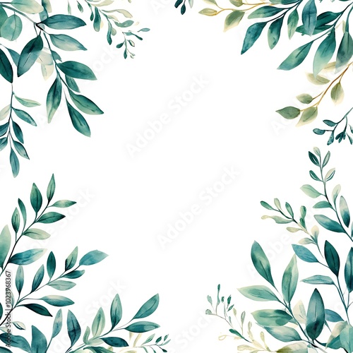 Wallpaper Mural A decorative border featuring various green leaves on a white background, suitable for invitations or designs. Torontodigital.ca