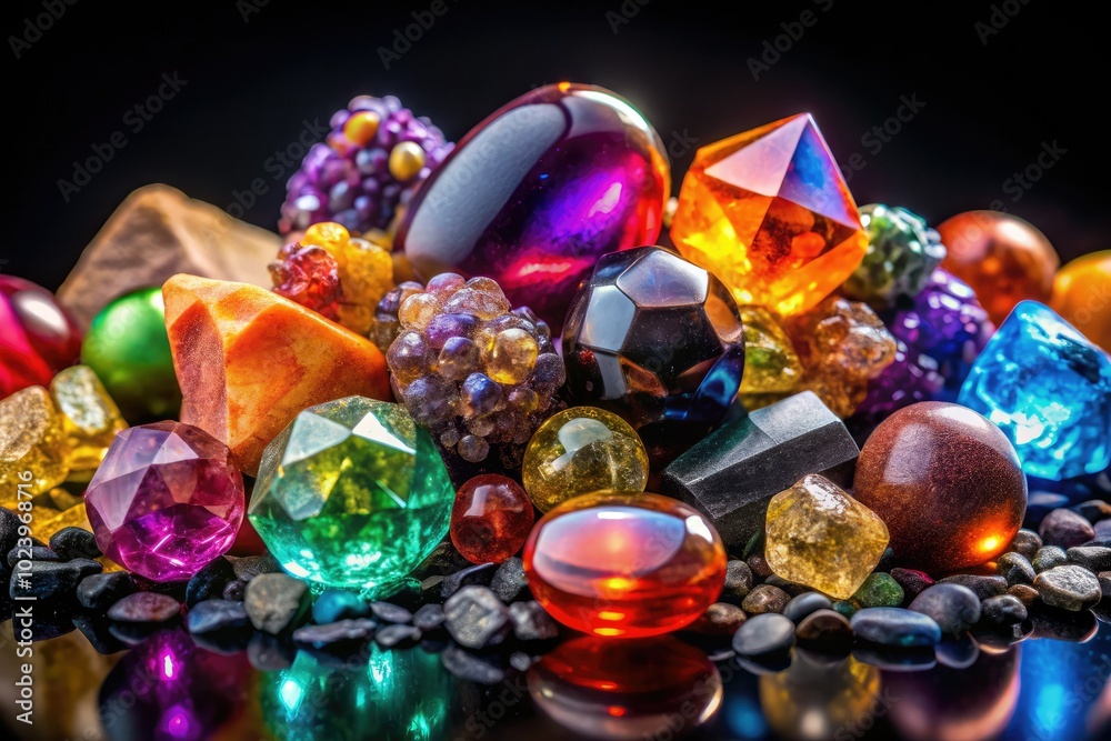 A breathtaking array of colorful gemstones elegantly showcased on a deep backdrop, highlighting their radiant hues and captivating beauty in a stunning visual presentation. A breathtaking array of colorful gemstones elegantly showcased on a deep backdrop, highlighting their radiant hues and captivating beauty in a stunning visual presentation.