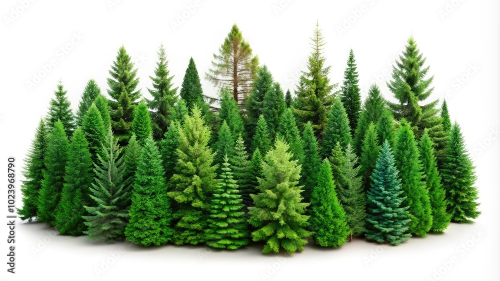Obraz premium A breathtaking collage of evergreen fir trees against a white backdrop, perfect for creating stunning banner design elements that evoke natureâ€™s beauty and tranquility.