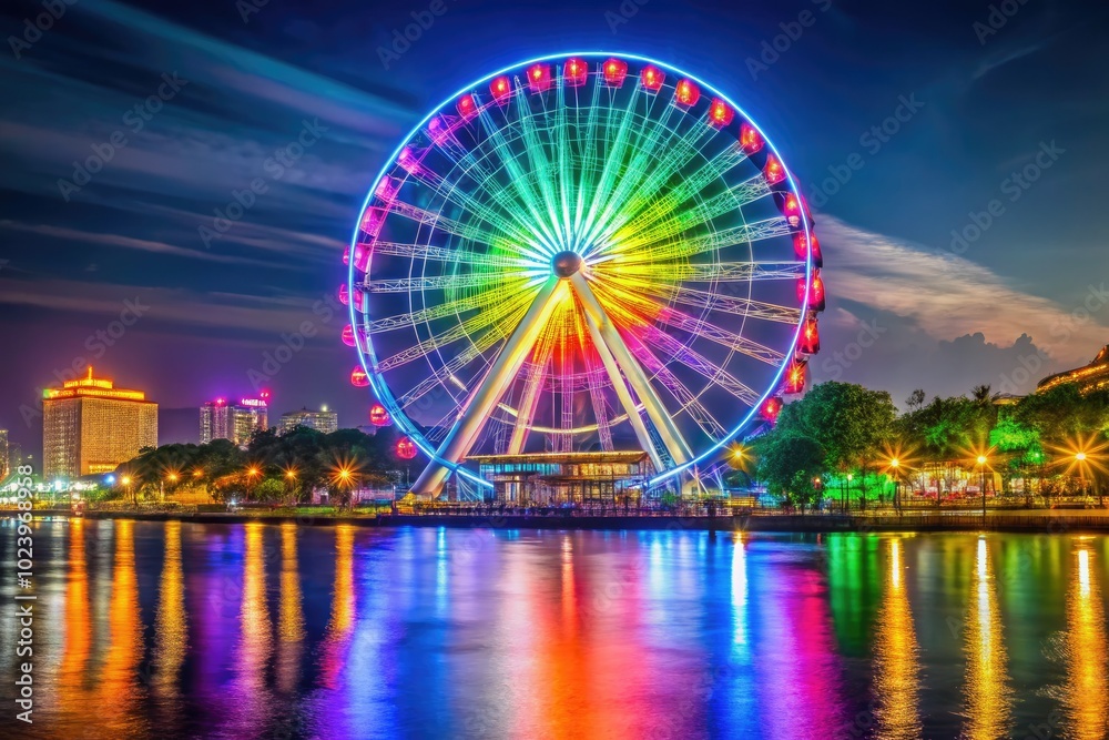 A breathtaking night scene captures the Ha Long Ferris Wheel, aglow with vibrant lights that shine beautifully against the darkened sky. Pure magic unfolds here. A breathtaking night scene captures the Ha Long Ferris Wheel, aglow with vibrant lights that shine beautifully against the darkened sky. Pure magic unfolds here.