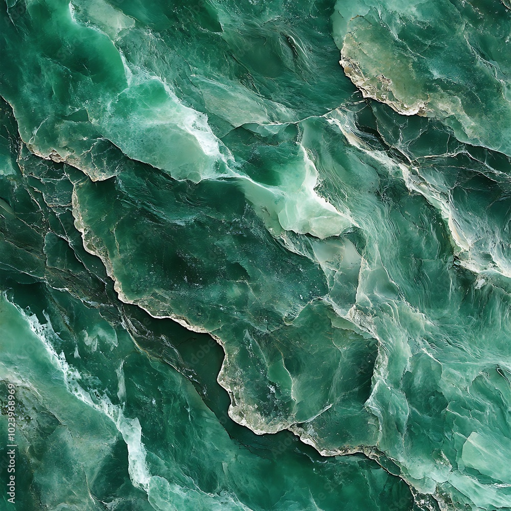 Aerial view of textured green ocean waves and rocky formations. Aerial view of textured green ocean waves and rocky formations.