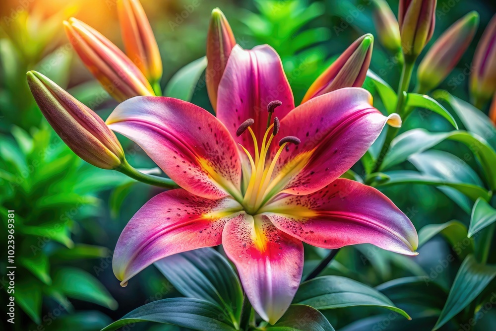 Bicolor Asiatic Lily Flower in Lush Garden - High Depth of Field Photography Bicolor Asiatic Lily Flower in Lush Garden - High Depth of Field Photography