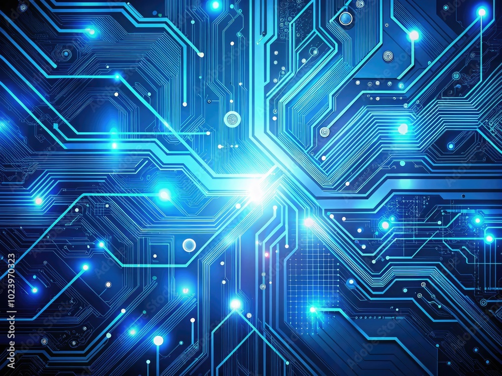 Blue Technology Background with Circuit Diagram - Vector Illustration for Tech Projects
