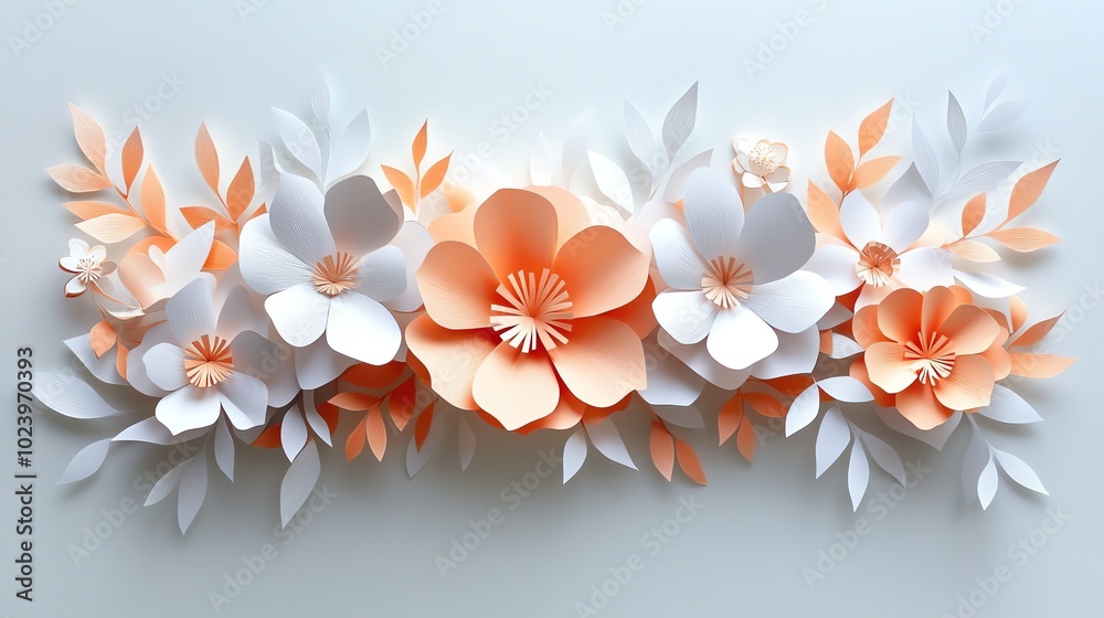 Obraz premium Delicate paper cut floral garlands with intricate petal designs, perfect for festive decorations, paper cut flowers, decorative craft