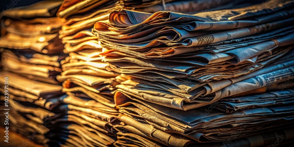 Abstract Layered Newspaper Art in Low Light Photography for Unique Backgrounds Abstract Layered Newspaper Art in Low Light Photography for Unique Backgrounds