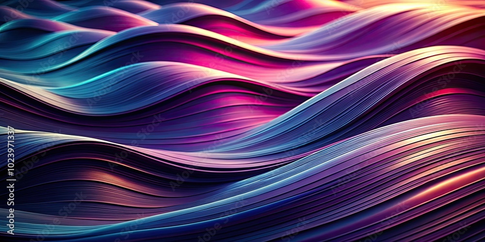 Obraz premium Abstract Layered Wave Pattern in Dark Blue, Purple, and Pink Gradient Hues for Minimalist Photography