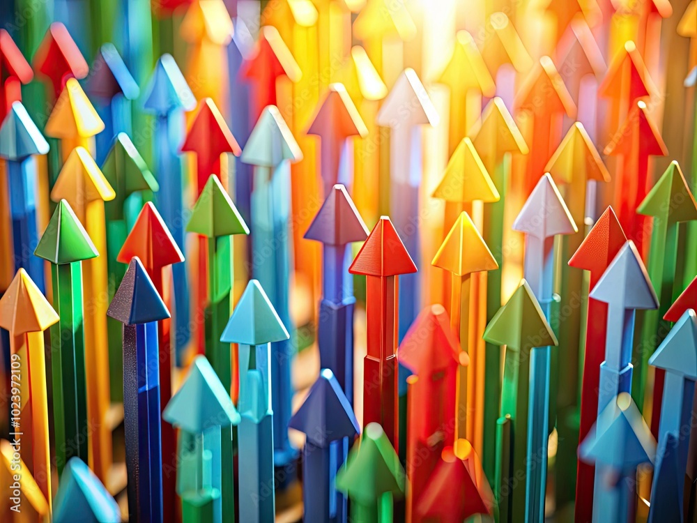Brightly colored arrows depict success and growth, expertly photographed in macro style, revealing the profound connections between ambition, achievement, and visual artistry. Brightly colored arrows depict success and growth, expertly photographed in macro style, revealing the profound connections between ambition, achievement, and visual artistry.