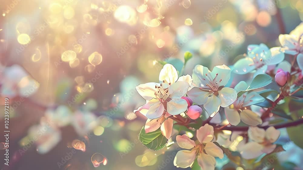 A cluster of vibrant flowers in full bloom on a tree branch against a blurred neutral background A cluster of vibrant flowers in full bloom on a tree branch against a blurred neutral background