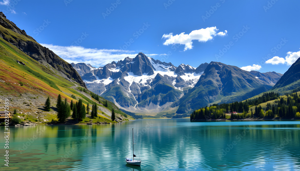 Wonderful colors of Lake Carezza and its view of Latemar mountain range isolated with white highlights, png Wonderful colors of Lake Carezza and its view of Latemar mountain range isolated with white highlights, png