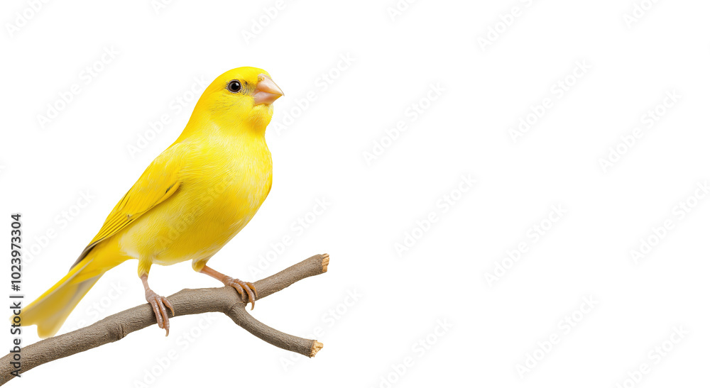 A vibrant yellow canary perched on a branch, isolated on a transparent background A vibrant yellow canary perched on a branch, isolated on a transparent background