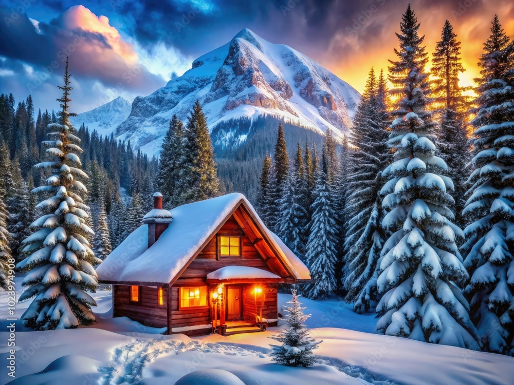 A charming cabin nestled in a snowy mountain forest, embraced by towering pine trees and breathtaking winter wonderland scenery, perfect for cozy retreats. A charming cabin nestled in a snowy mountain forest, embraced by towering pine trees and breathtaking winter wonderland scenery, perfect for cozy retreats.