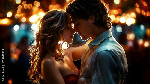 A romantic moment between a...