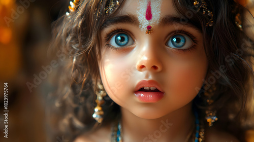 A close-up of a child with ...
