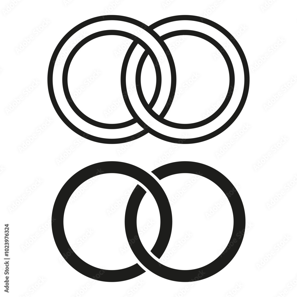 Interlocking rings icon. Overlapping circle shapes. Bold geometric symbol. Vector illustration. Interlocking rings icon. Overlapping circle shapes. Bold geometric symbol. Vector illustration.