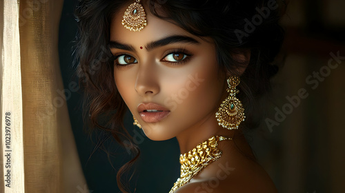 A portrait of a woman adorn...