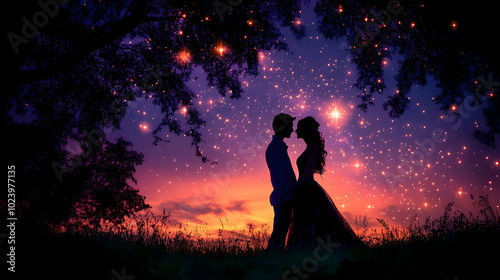 Silhouette of a couple agai...
