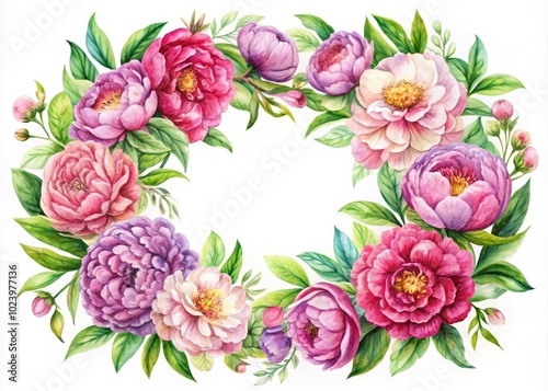Charming hand-painted watercolor peonies create stunning frames and wreaths ideal for elegant invitations and decor, adding a touch of sophistication and beauty to your celebrations.