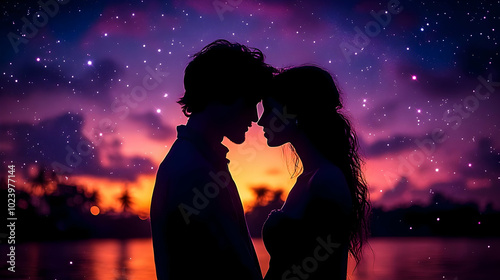 Silhouette of a couple agai...