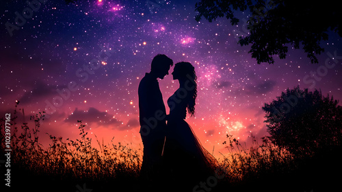 Silhouette of a couple agai...