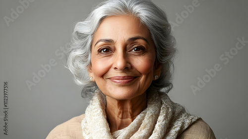 A smiling elderly woman wit...