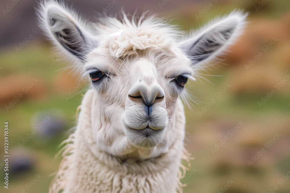 Obraz premium Andes region Bolivia lama. Closeup lama portrait.