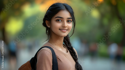 A young woman smiles warmly...