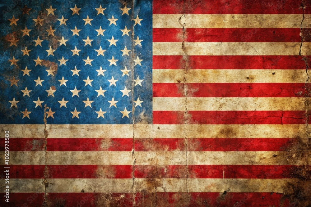 A close examination of an aged American flag reveals its faded colors and intricate textures, telling a poignant story of resilience and time's passage. A close examination of an aged American flag reveals its faded colors and intricate textures, telling a poignant story of resilience and time's passage.