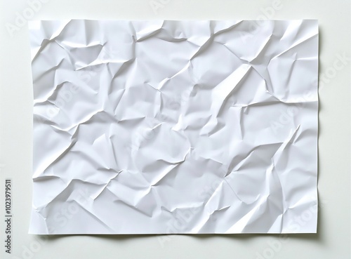This image features a crumpled white paper sheet on a plain white background, showcasing texture and simplicity, ideal for abstract or conceptual design projects.