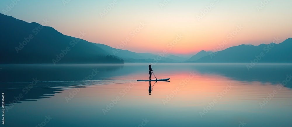 Silhouette of Paddleboarder at Sunset Silhouette of Paddleboarder at Sunset