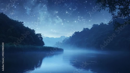 Starry Night River Seamless Loop Video Background