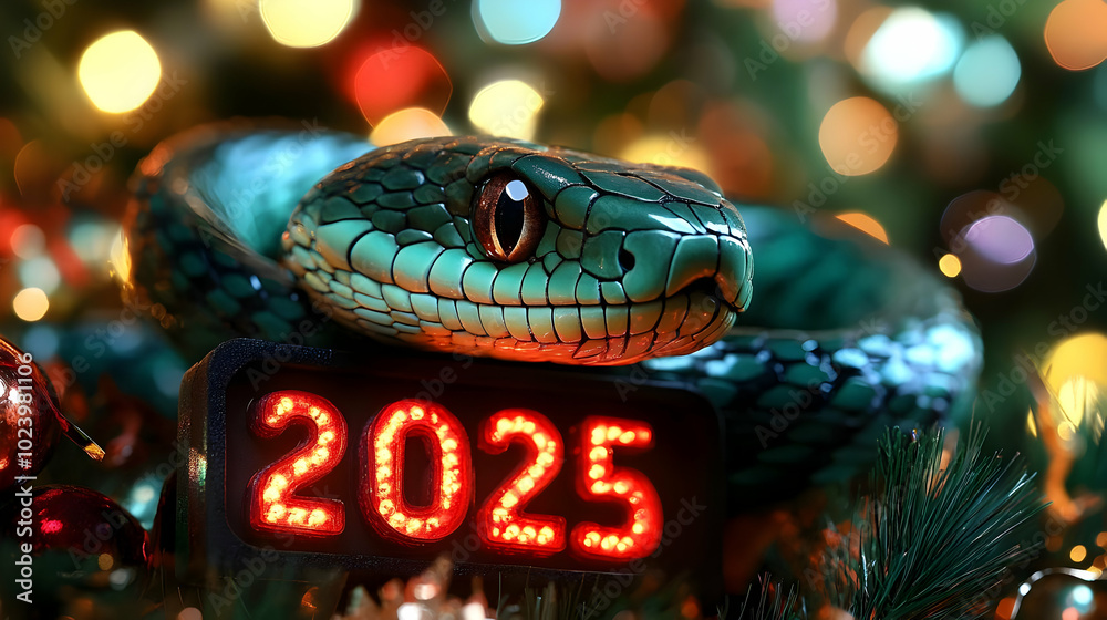 Fototapeta premium A snake rests beside a glowing 