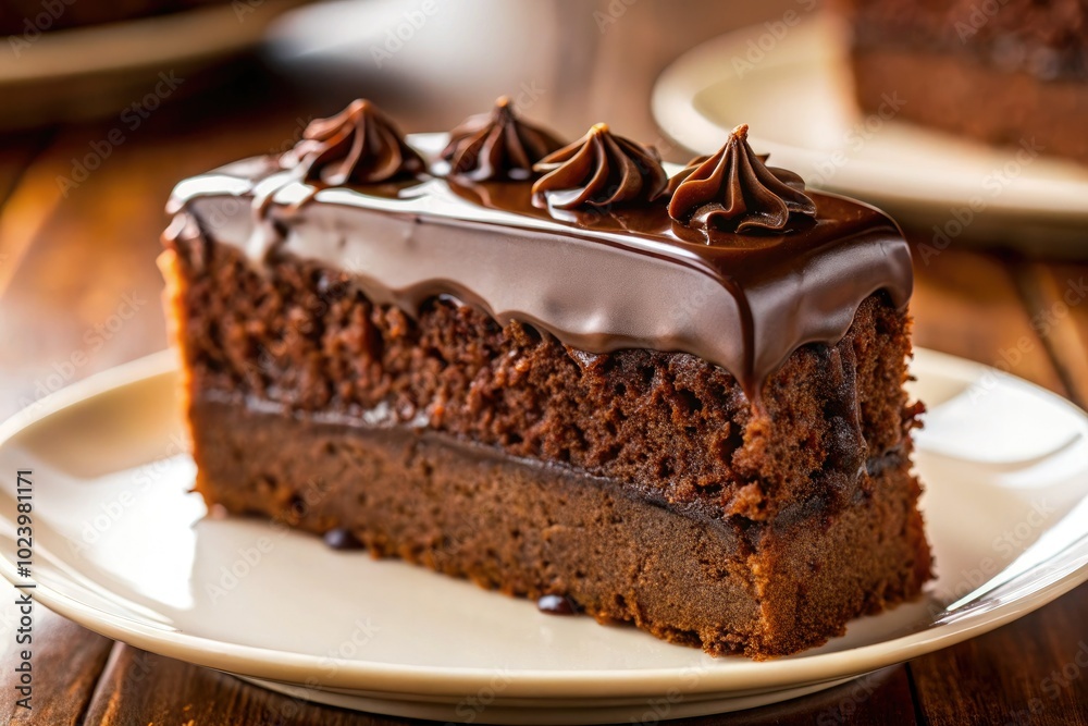 Close Up of Delicious Chocolate Cake on White Plate - Indulge in Decadence Close Up of Delicious Chocolate Cake on White Plate - Indulge in Decadence
